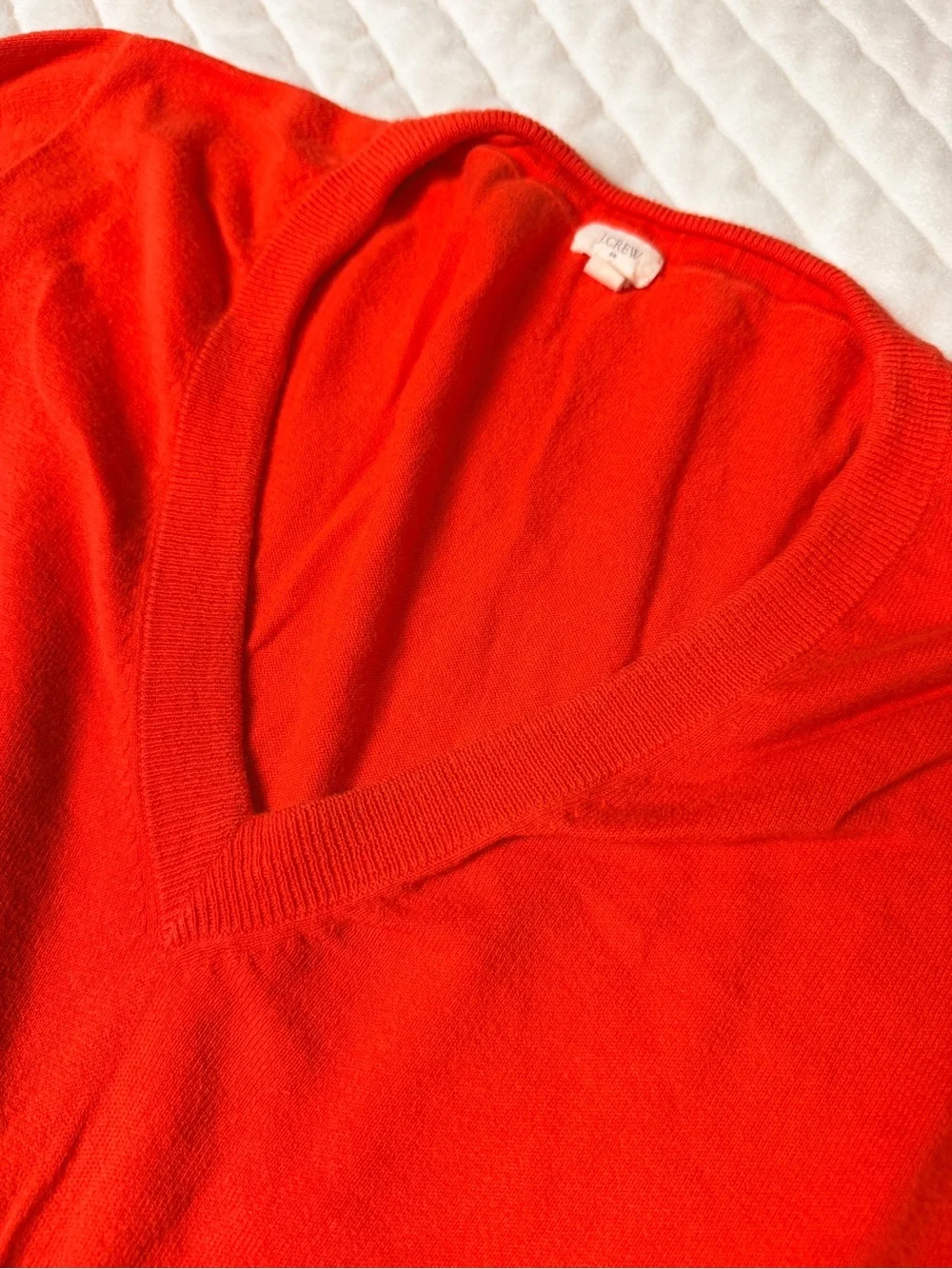 J. Crew 100% Cotton Bright Orange V-Neck Sweater Size Medium